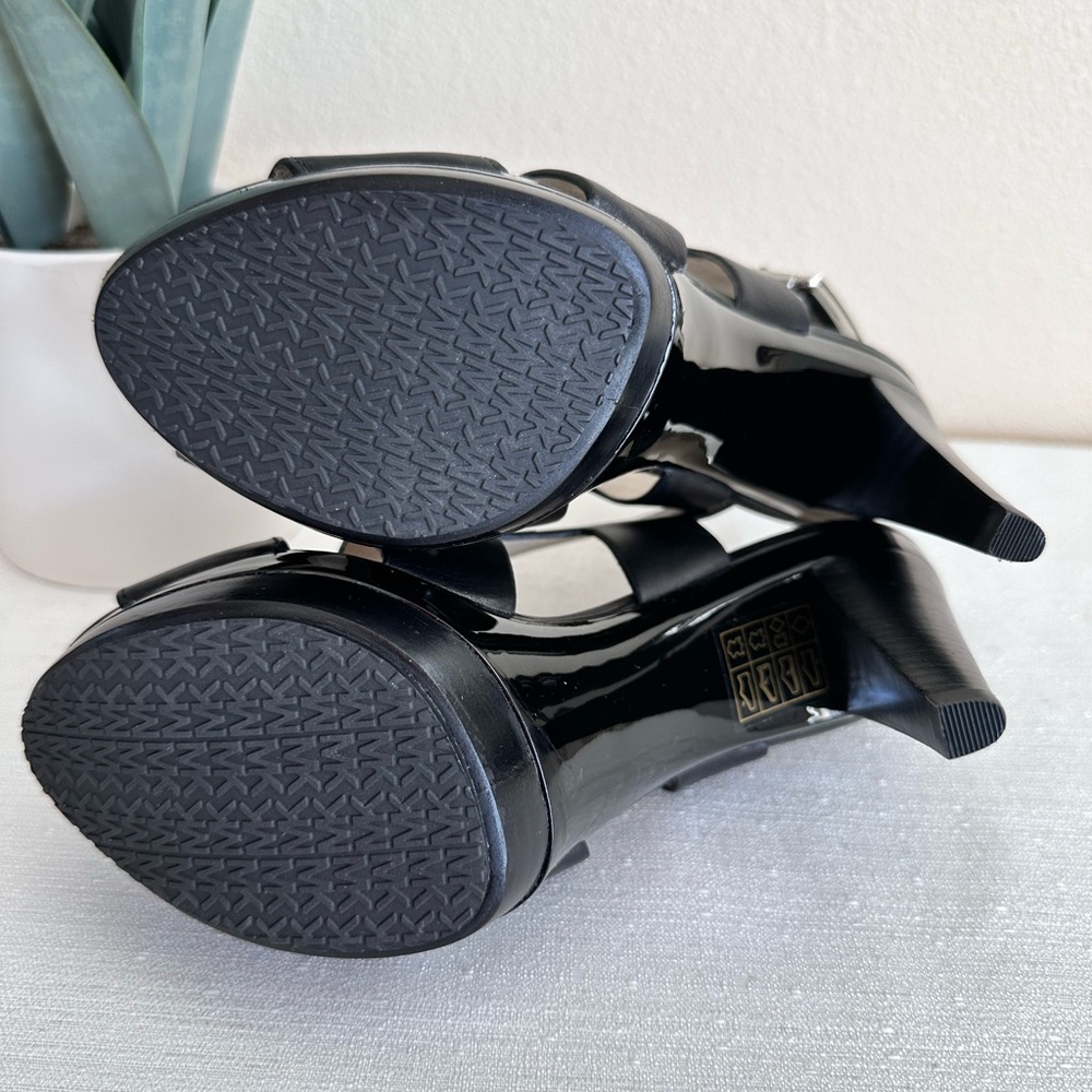 New MICHAEL Michael Kors Black Leather Platformed High Heel Sandals Women’s 6.5M - Picture 10 of 10